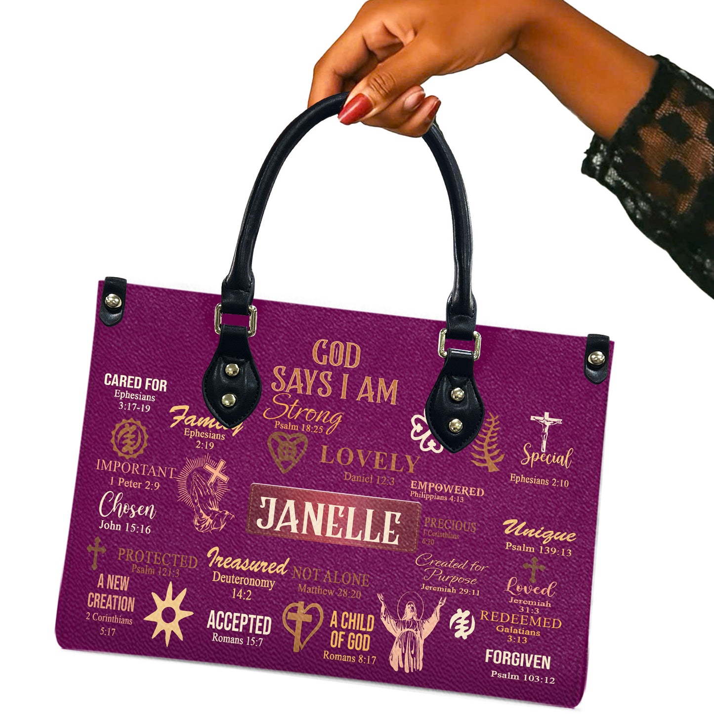 God Says I Am (Deep Pink) - Personalized Leather Handbag YA2-Ha