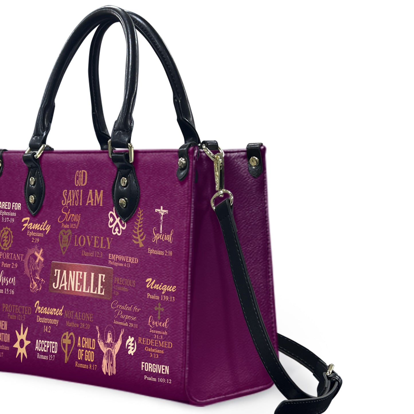 God Says I Am (Deep Pink) - Personalized Leather Handbag YA2-Ha