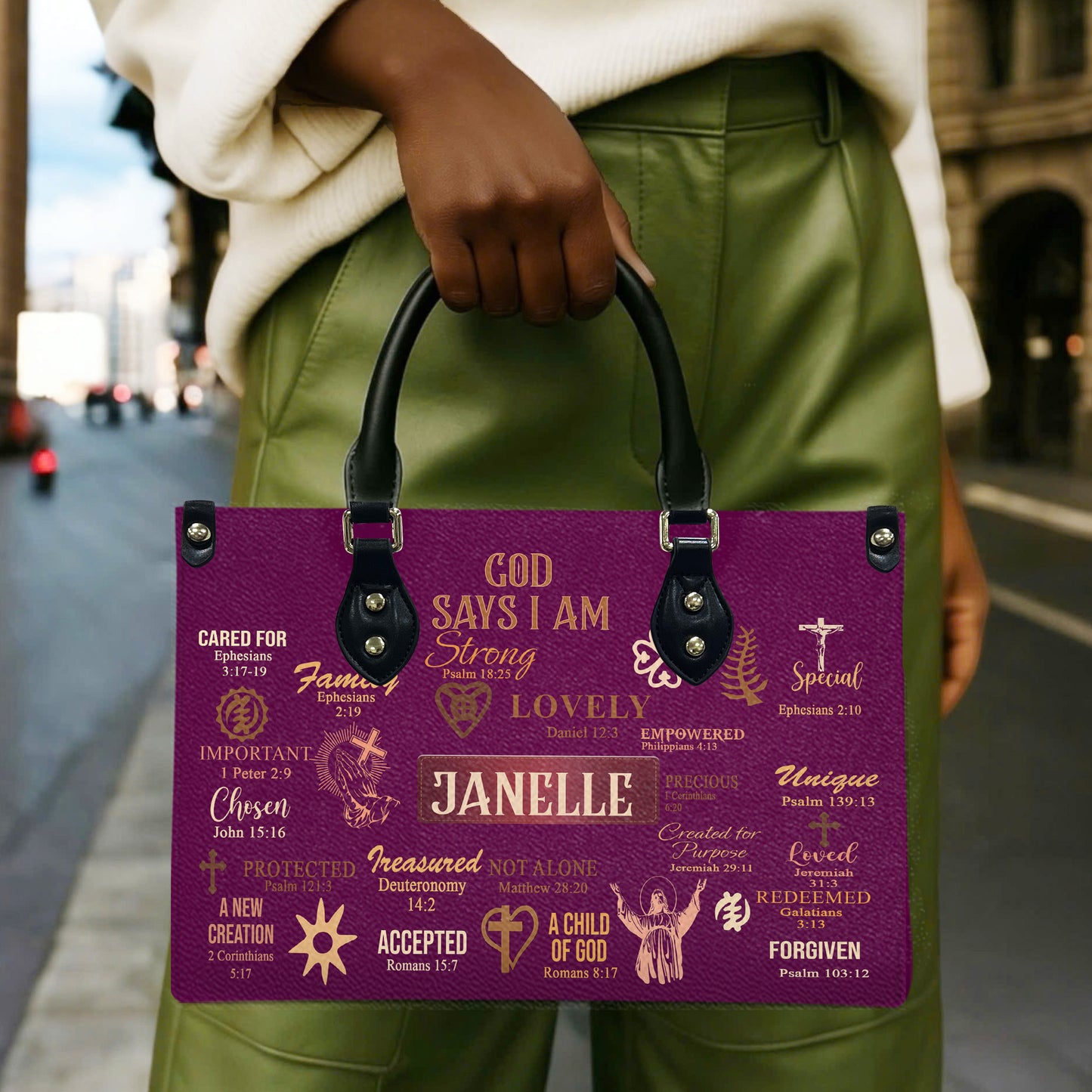God Says I Am (Deep Pink) - Personalized Leather Handbag YA2-Ha
