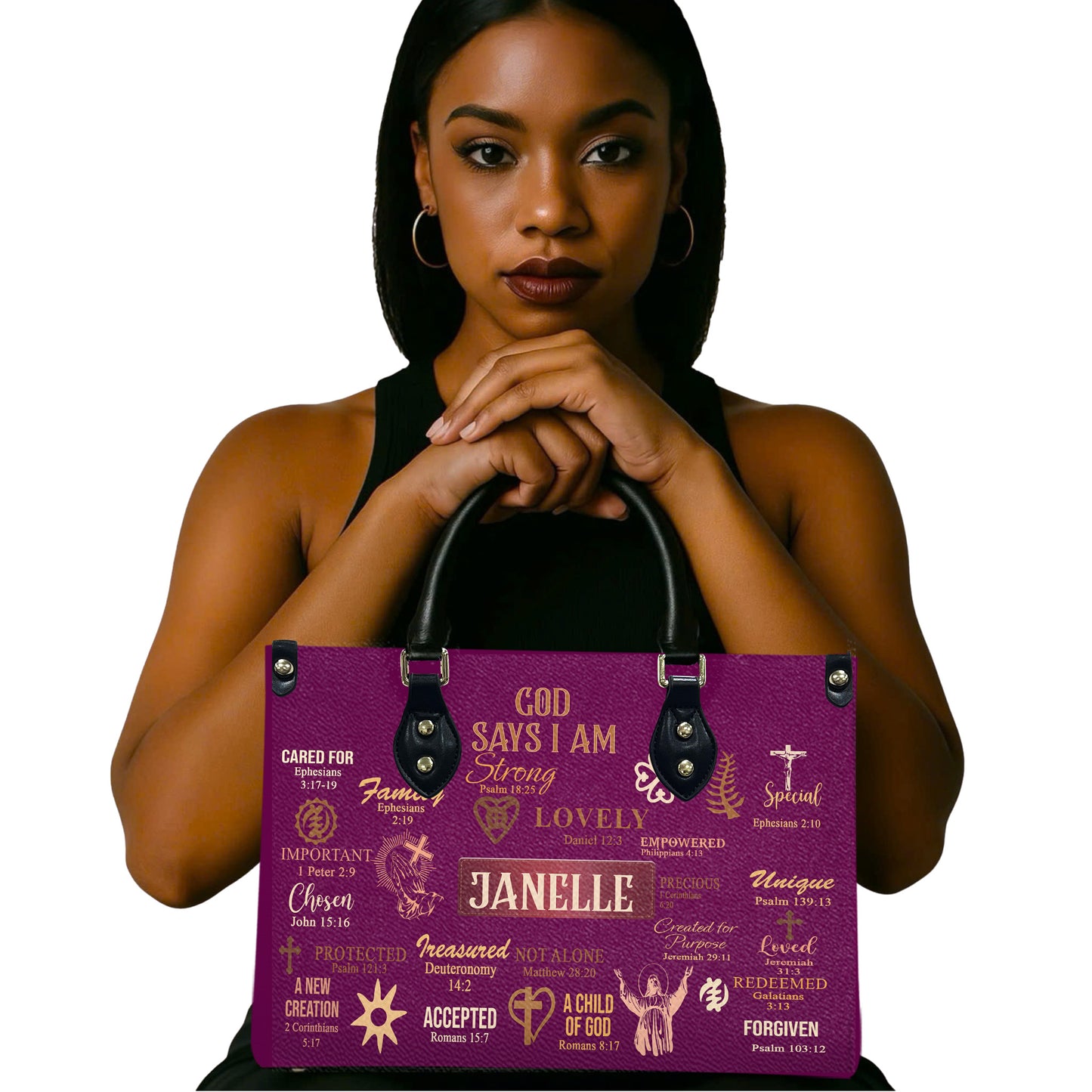 God Says I Am (Deep Pink) - Personalized Leather Handbag YA2-Ha