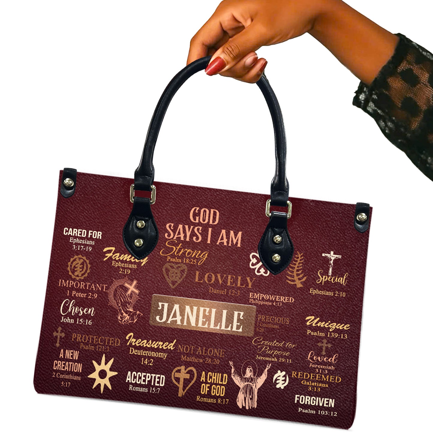 God Says I Am (Maroon) - Personalized Leather Handbag YA2-Ha