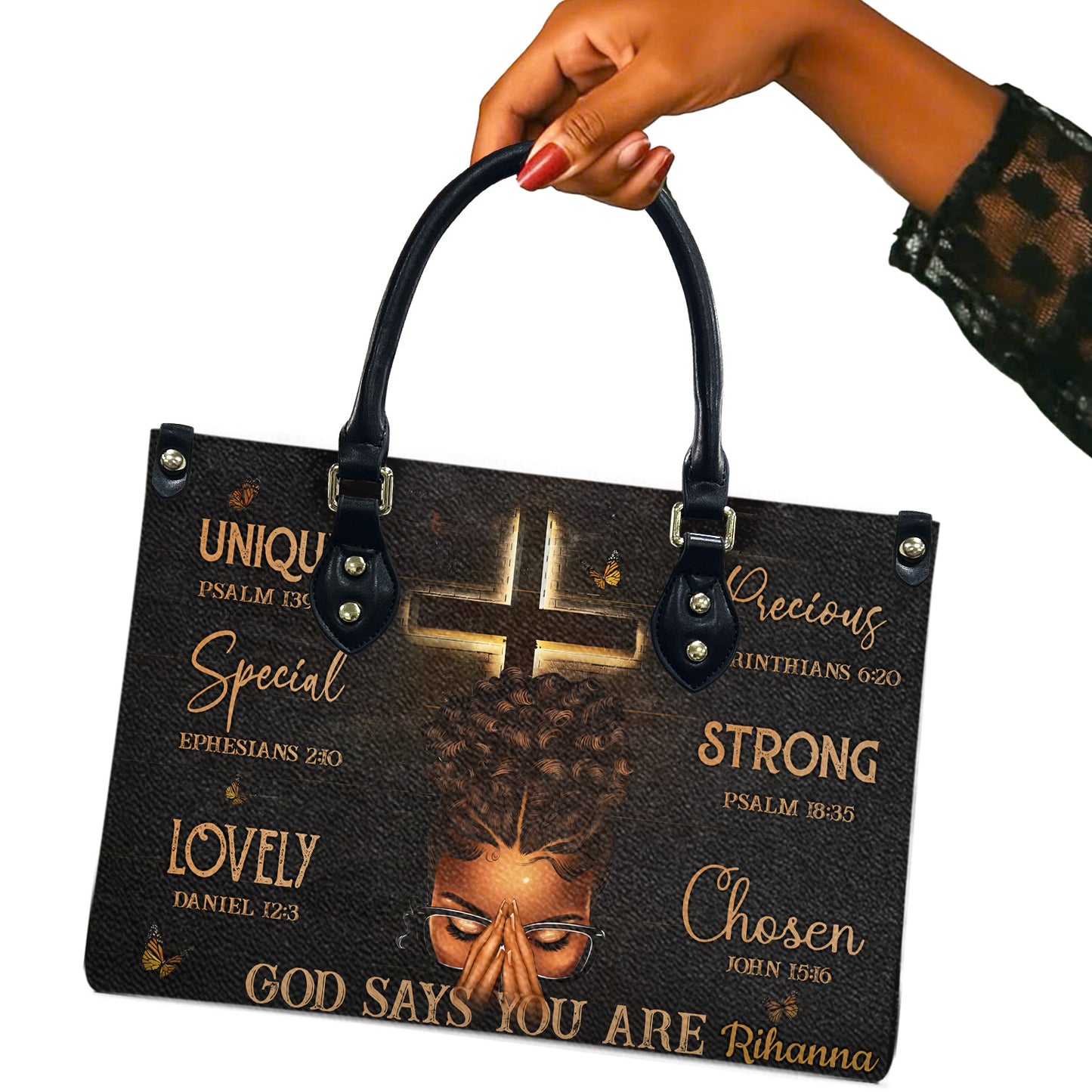 God Says You Are (Black) - Personalized Leather Handbag YA1-Ha