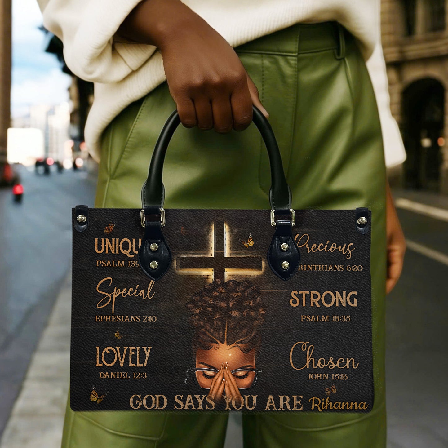 God Says You Are (Black) - Personalized Leather Handbag YA1-Ha