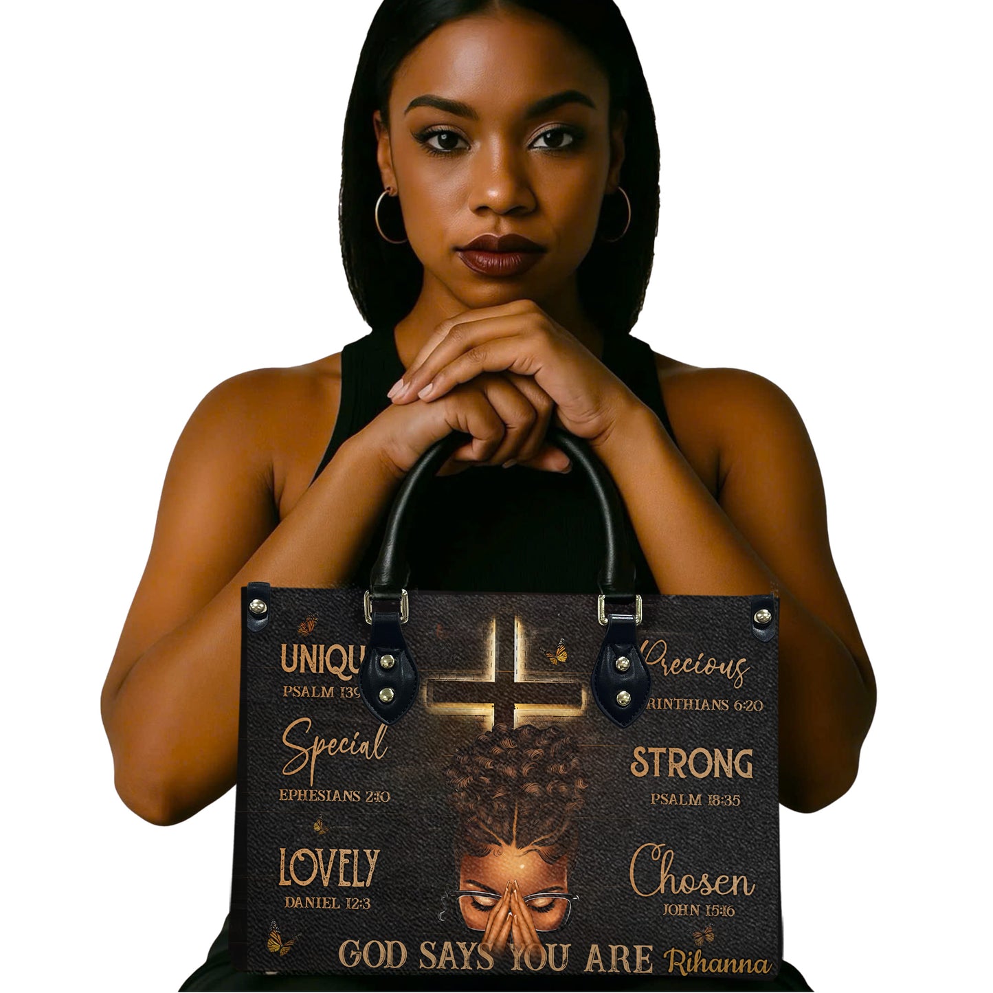 God Says You Are (Black) - Personalized Leather Handbag YA1-Ha
