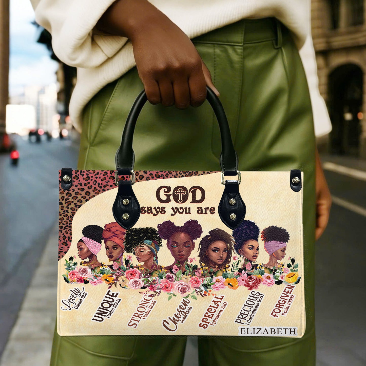 God Says You Are (Cream) - Personalized Leather Handbag GSYA2-Ha