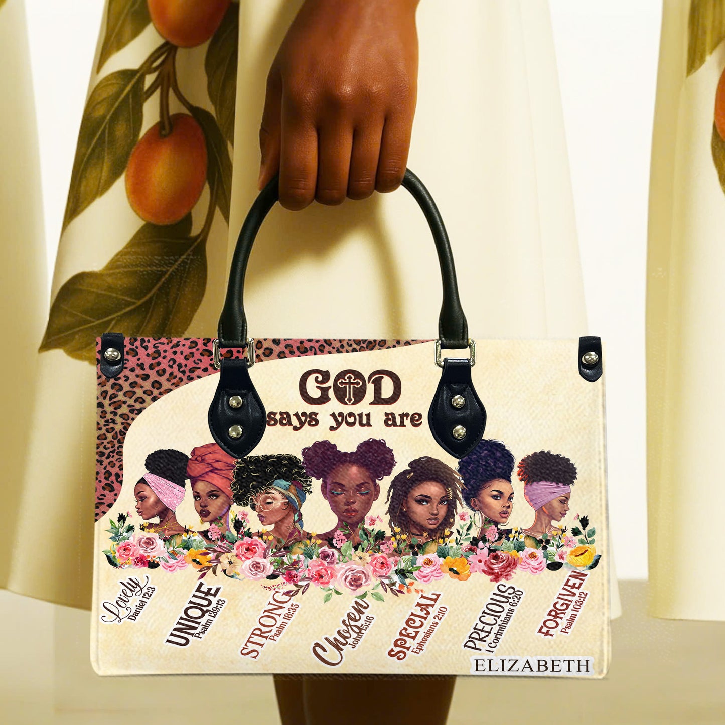 God Says You Are (Cream) - Personalized Leather Handbag GSYA2-Ha
