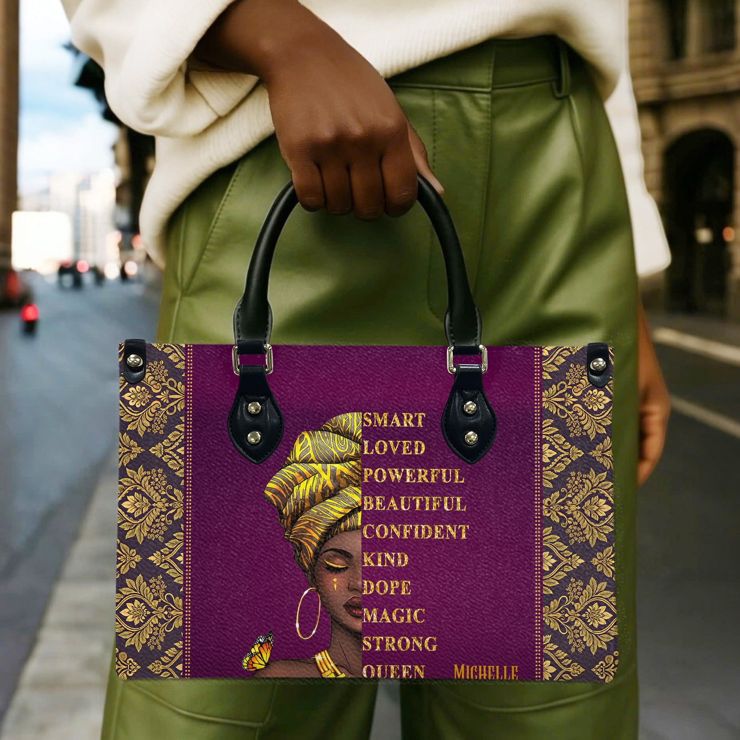 I Am (Pink Purple) - Personalized Leather Handbag YA1-Ha