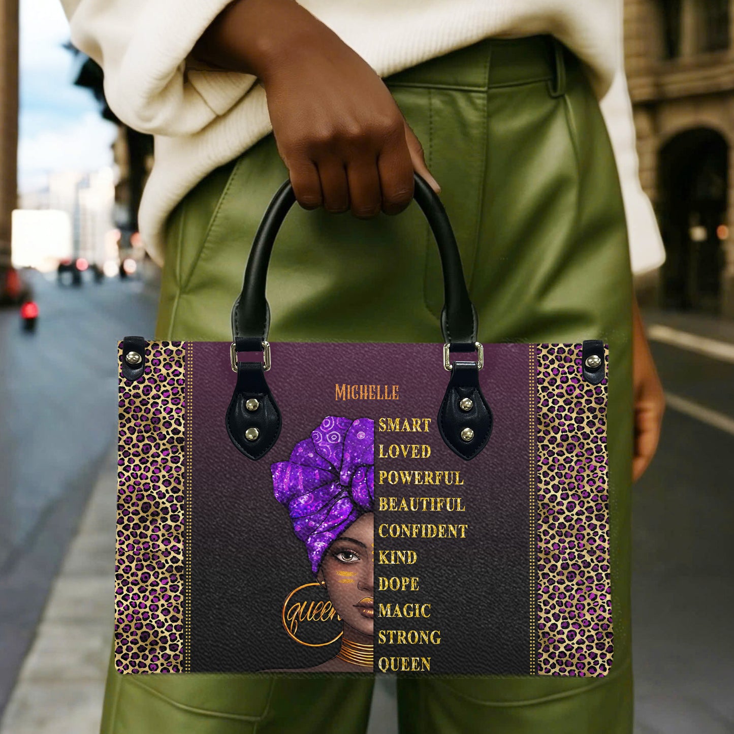 I Am (Purple) - Personalized Leather Handbag YA1-Ha