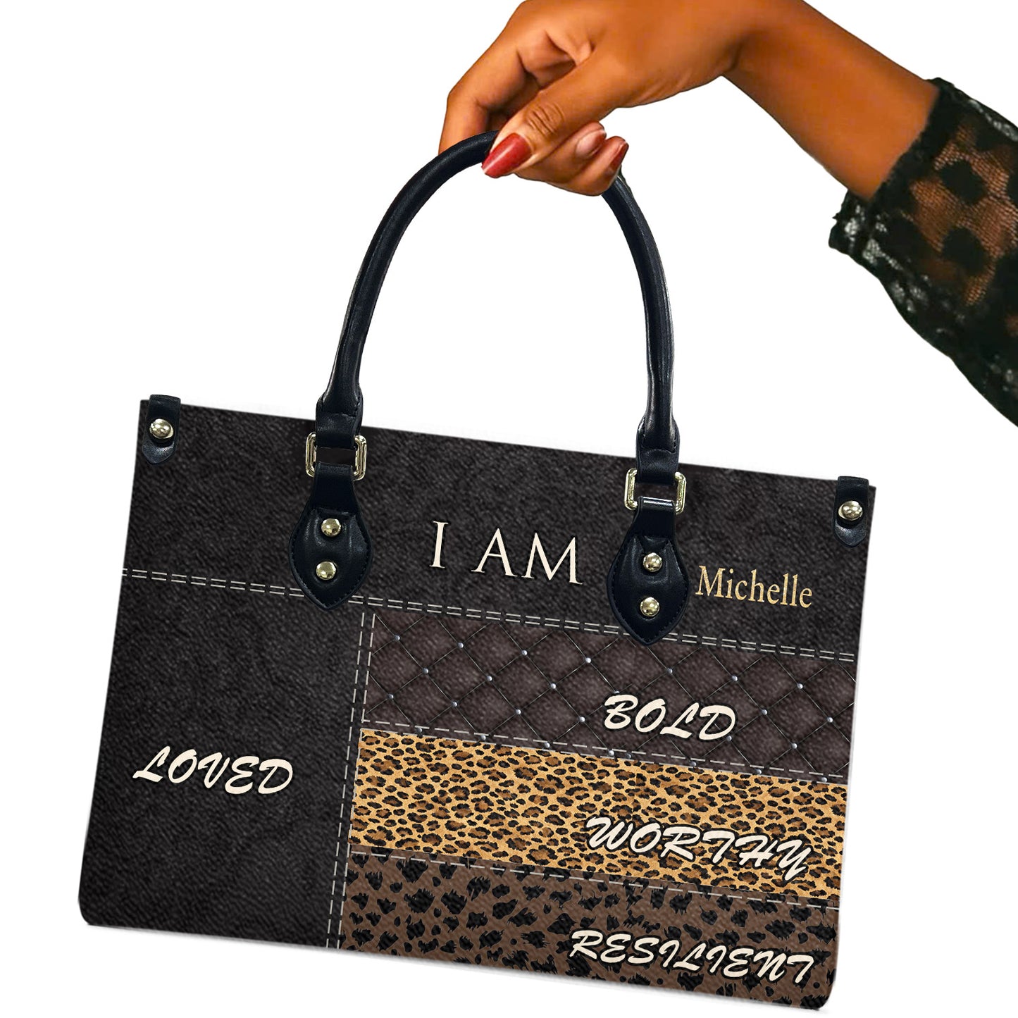 I Am (Black Brown ) - Personalized Leather Handbag YA2-Ha