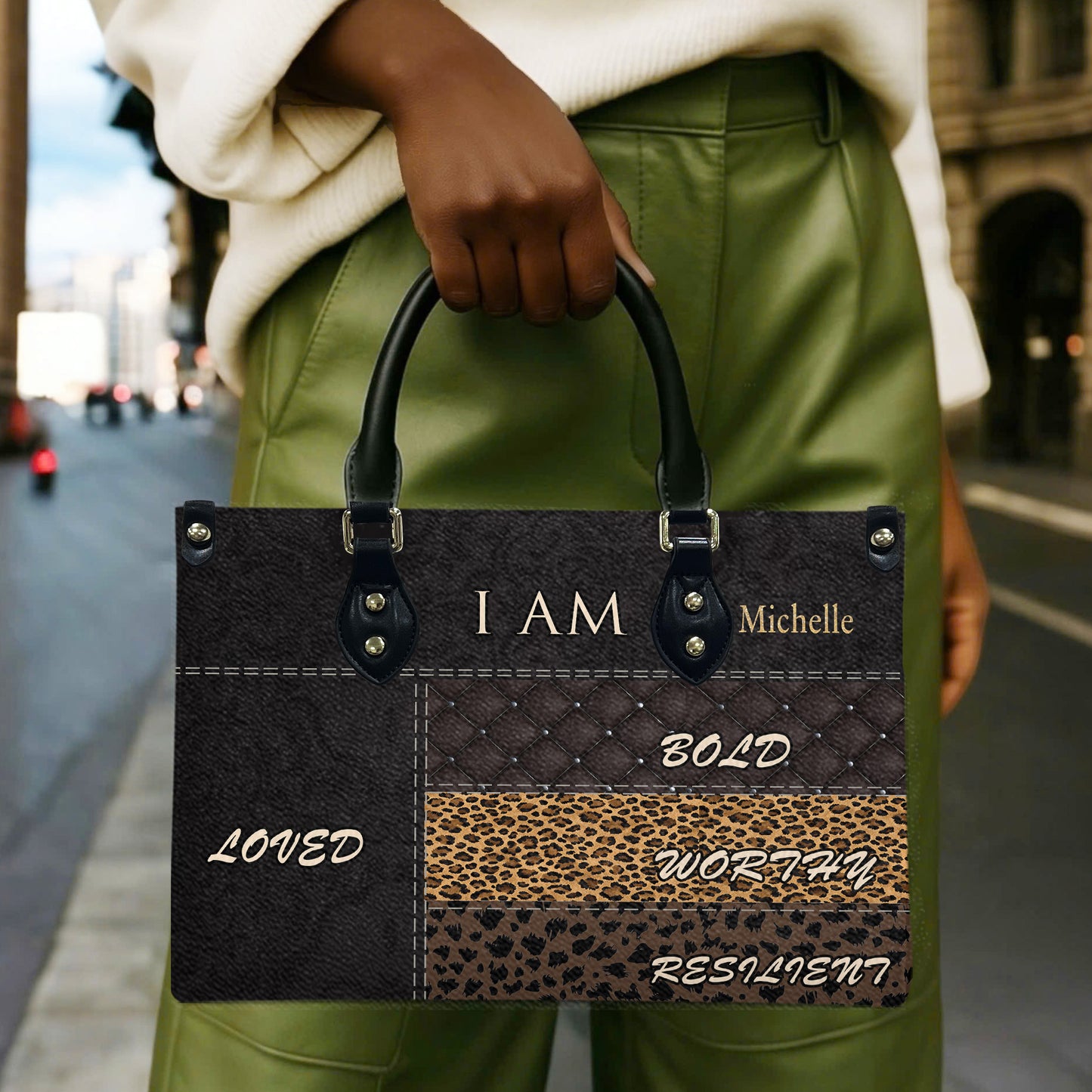 I Am (Black Brown ) - Personalized Leather Handbag YA2-Ha