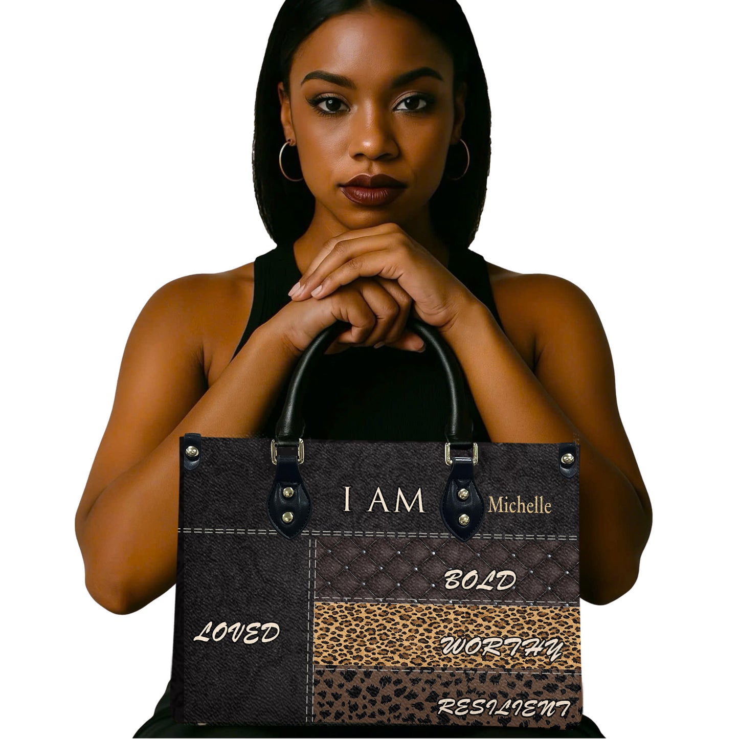 I Am (Black Brown ) - Personalized Leather Handbag YA2-Ha