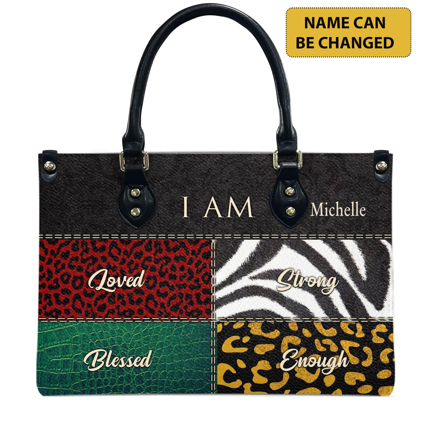 I Am (Black) - Personalized Leather Handbag YA2-Ha