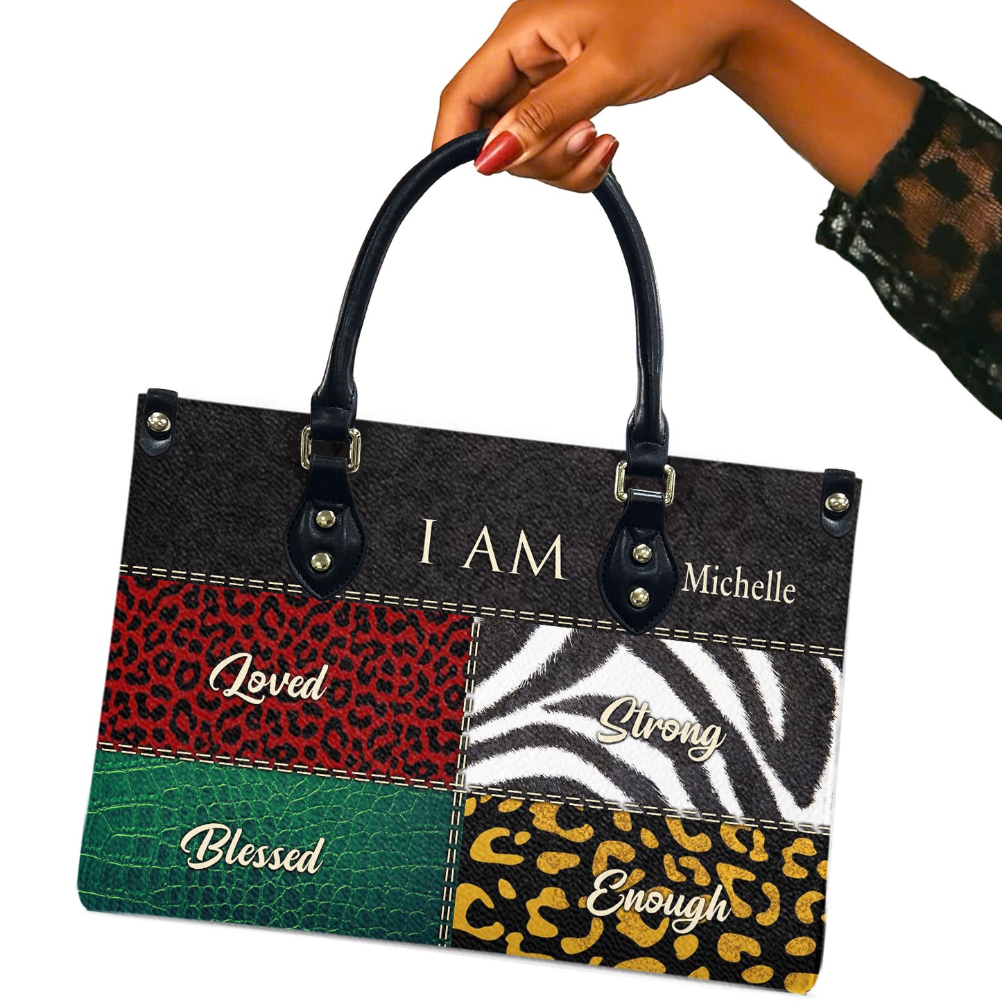 I Am (Black) - Personalized Leather Handbag YA2-Ha