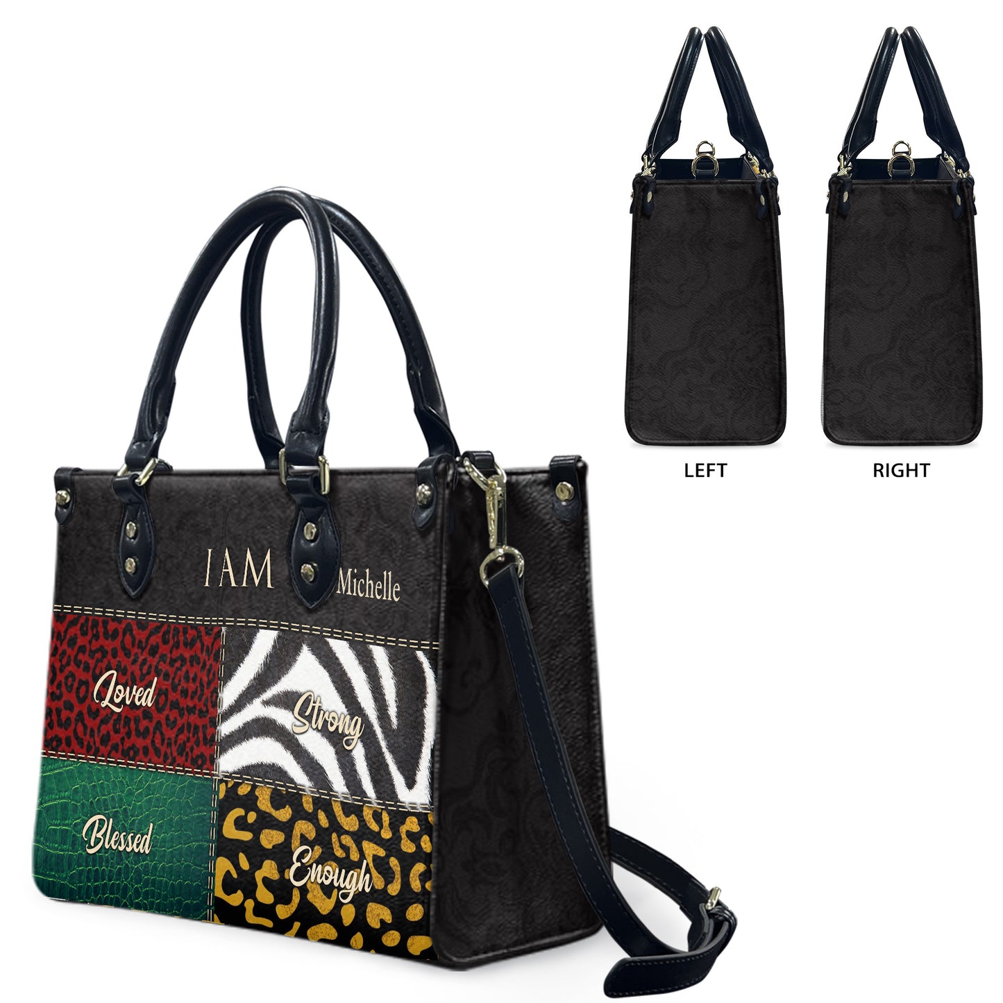 I Am (Black) - Personalized Leather Handbag YA2-Ha
