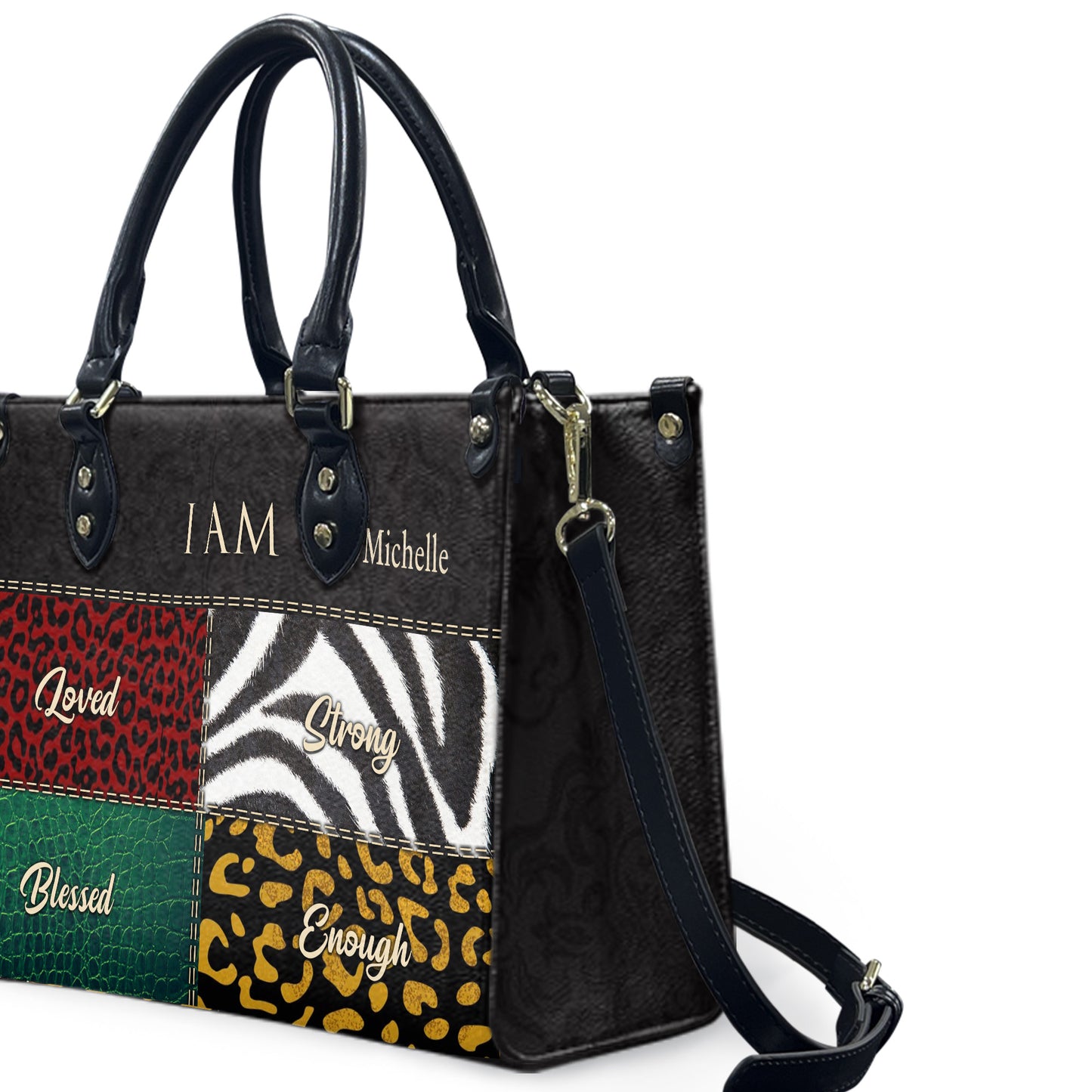I Am (Black) - Personalized Leather Handbag YA2-Ha