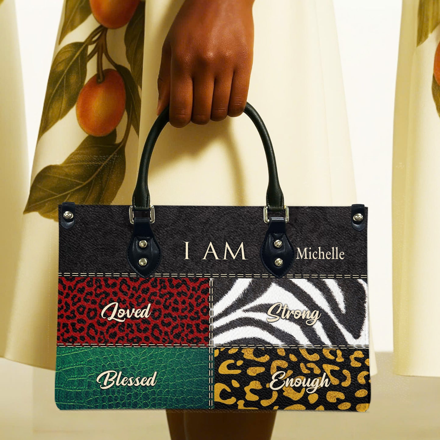 I Am (Black) - Personalized Leather Handbag YA2-Ha