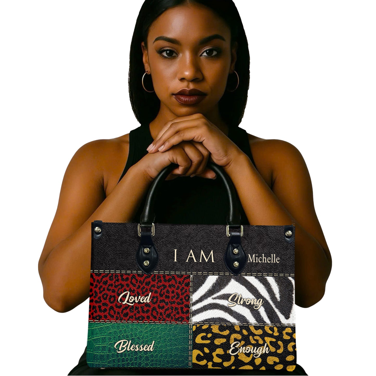 I Am (Black) - Personalized Leather Handbag YA2-Ha