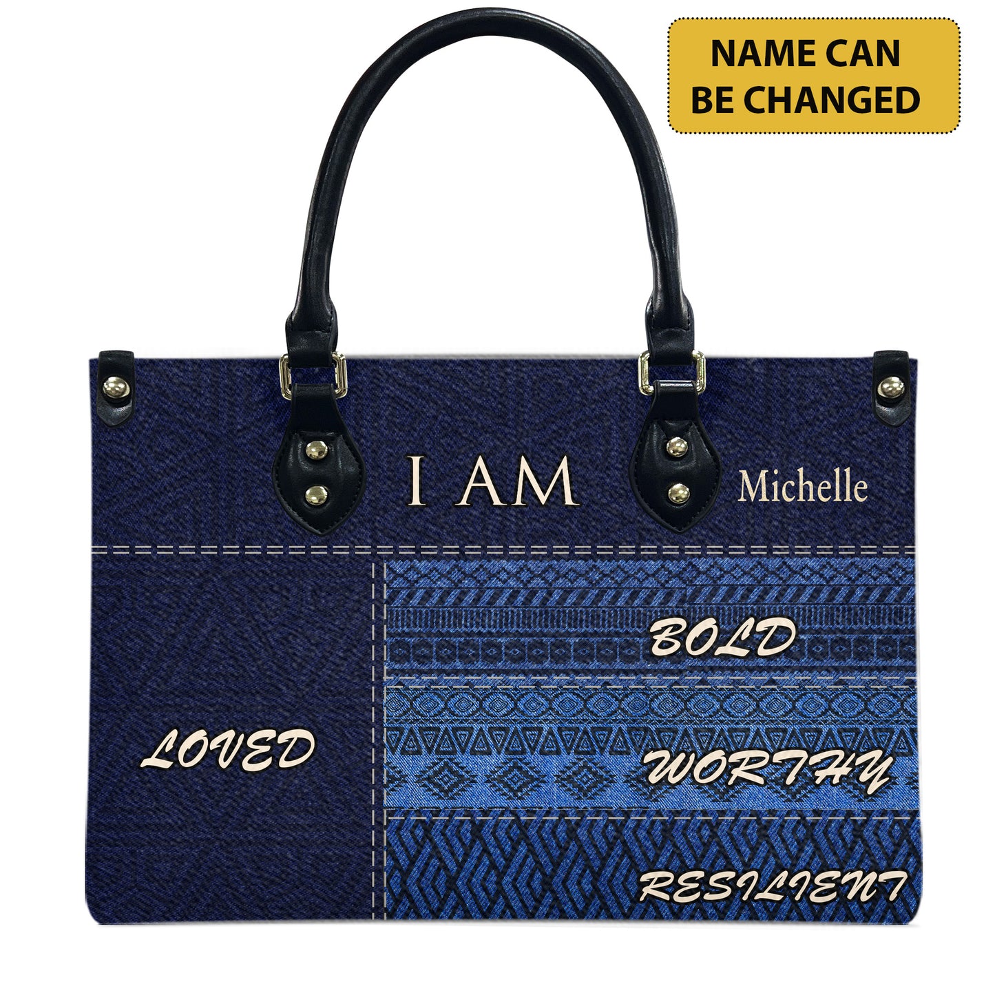 I Am (Denim) - Personalized Leather Handbag YA2-Ha
