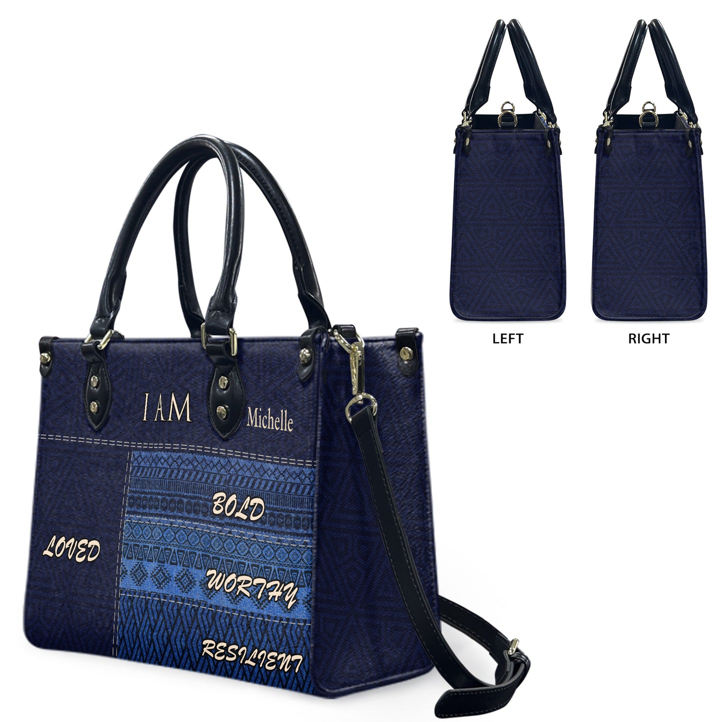 I Am (Denim) - Personalized Leather Handbag YA2-Ha