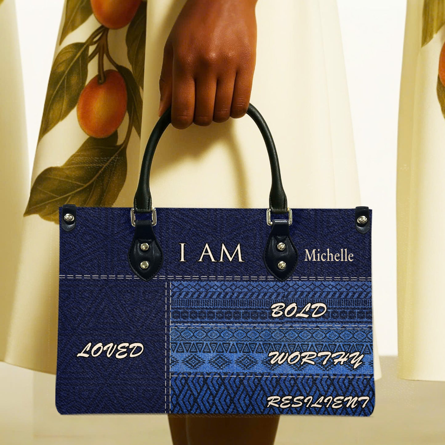 I Am (Denim) - Personalized Leather Handbag YA2-Ha