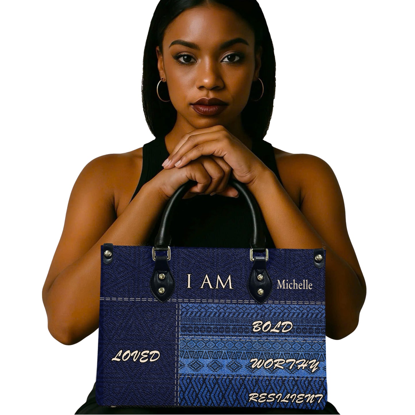 I Am (Denim) - Personalized Leather Handbag YA2-Ha