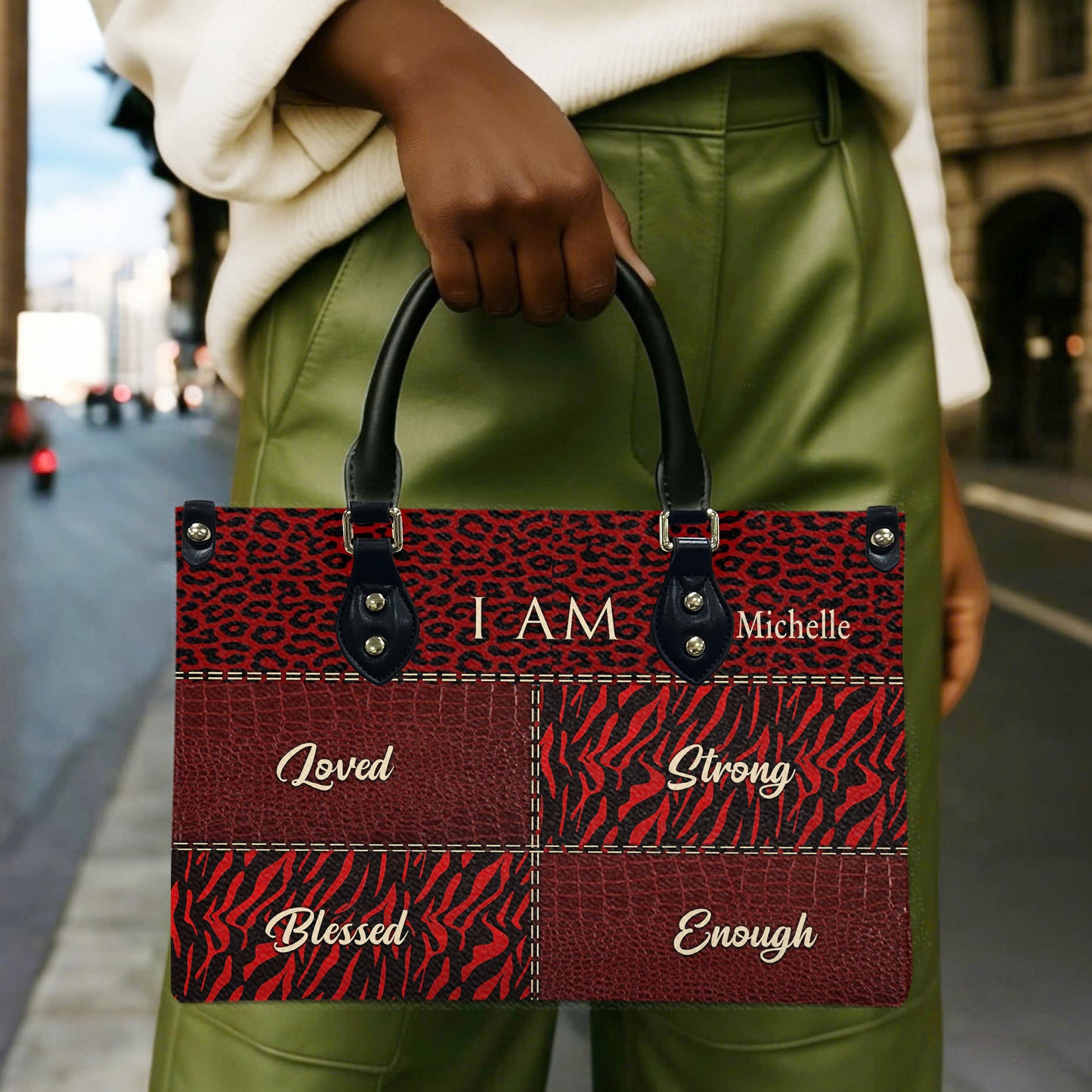 I Am (Maroon) - Personalized Leather Handbag YA2-Ha
