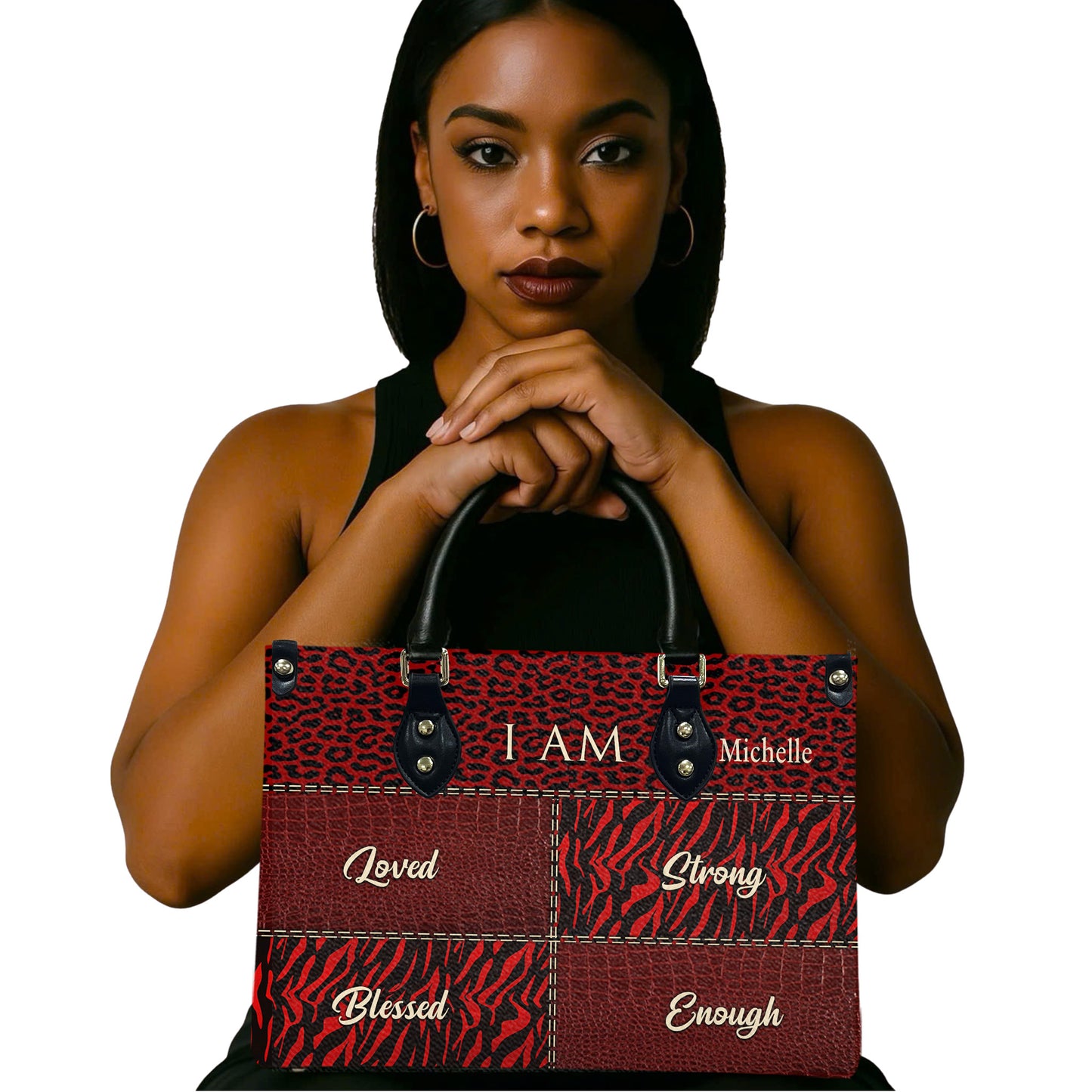 I Am (Maroon) - Personalized Leather Handbag YA2-Ha