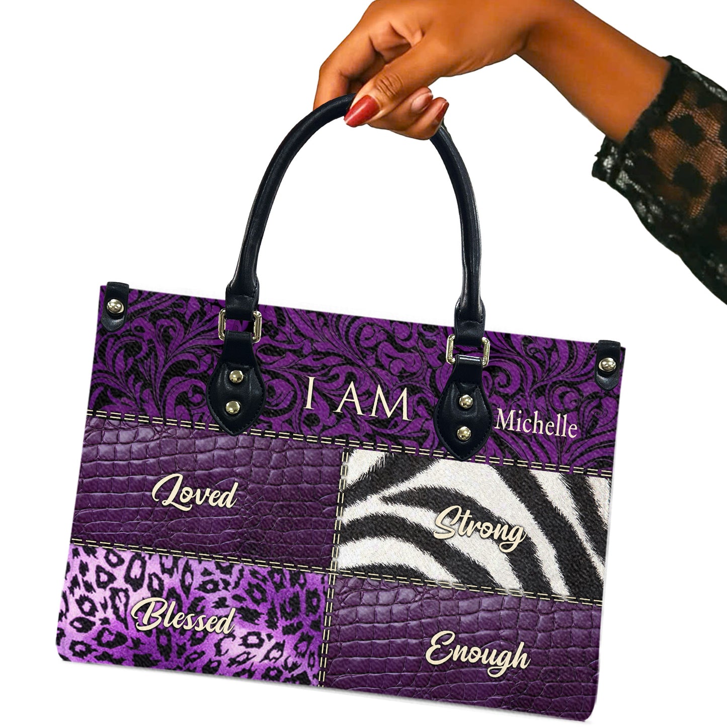 I Am (Purple) - Personalized Leather Handbag YA2-Ha