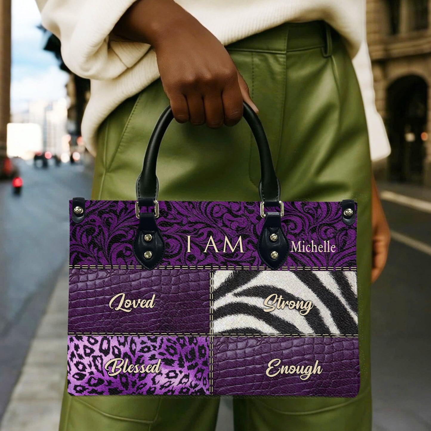 I Am (Purple) - Personalized Leather Handbag YA2-Ha