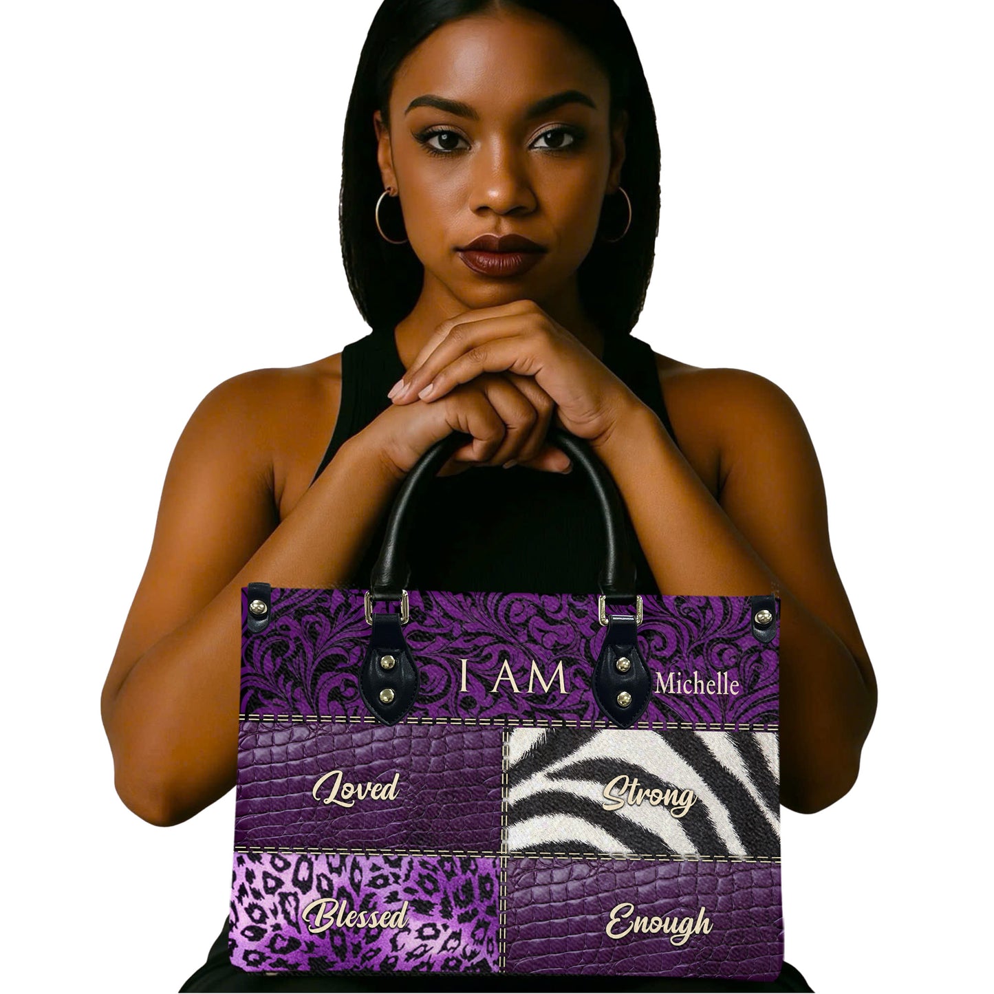 I Am (Purple) - Personalized Leather Handbag YA2-Ha