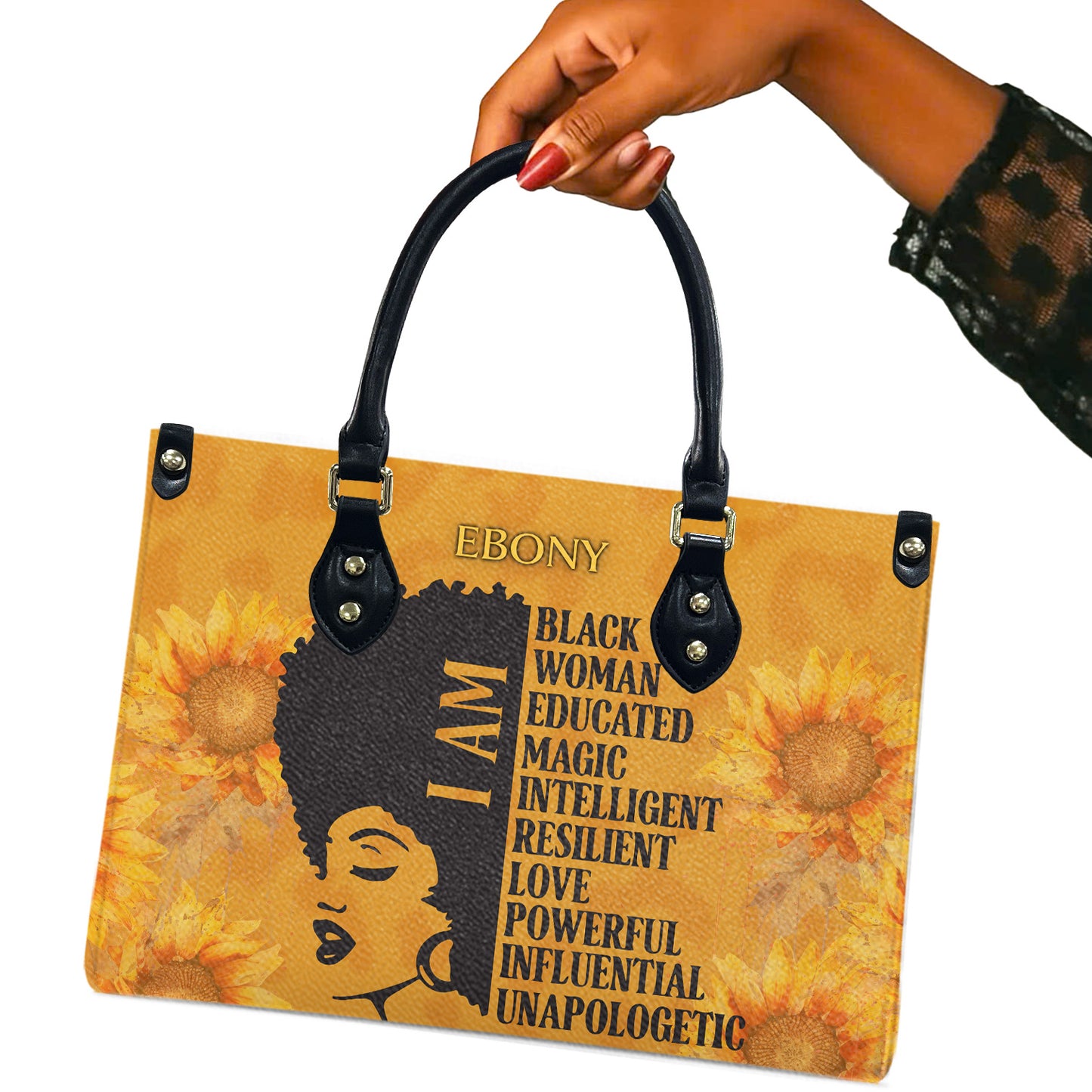 I Am (Sunflower) - Personalized Leather Handbag YA4-Ha