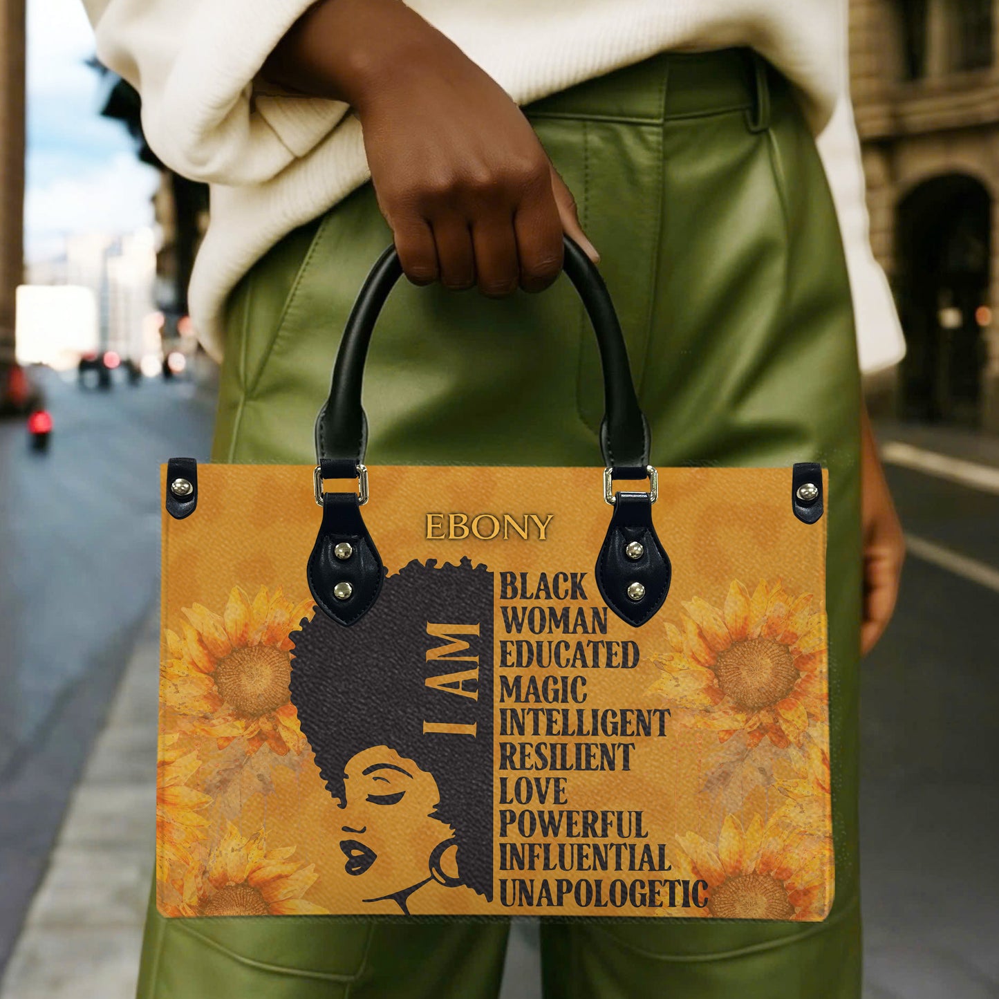 I Am (Sunflower) - Personalized Leather Handbag YA4-Ha
