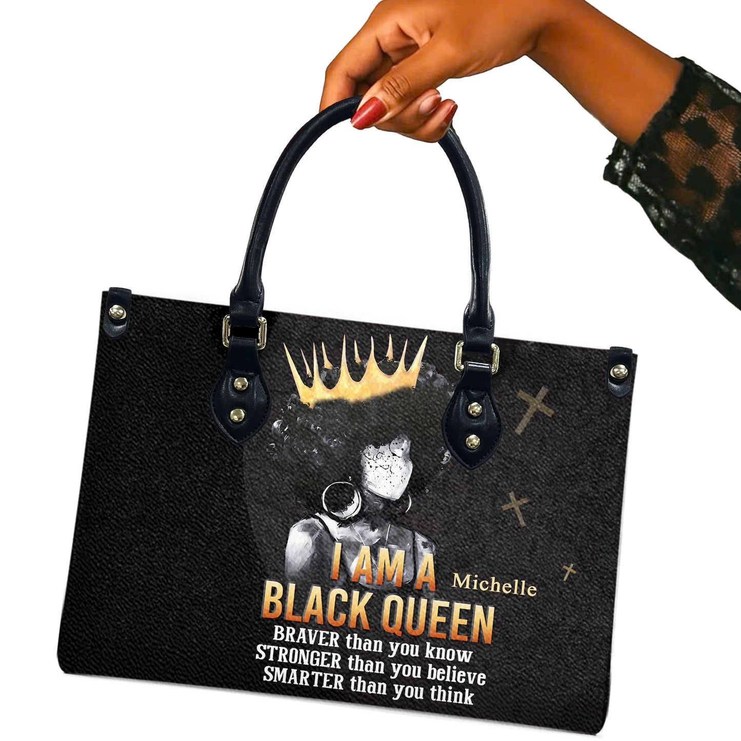 I Am A Black Queen (Black 1) - Personalized Leather Handbag IAABQ1-Ha