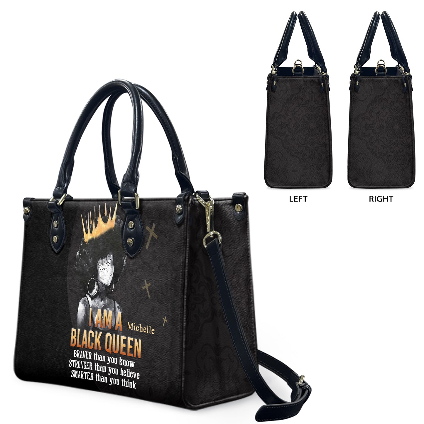 I Am A Black Queen (Black 1) - Personalized Leather Handbag IAABQ1-Ha
