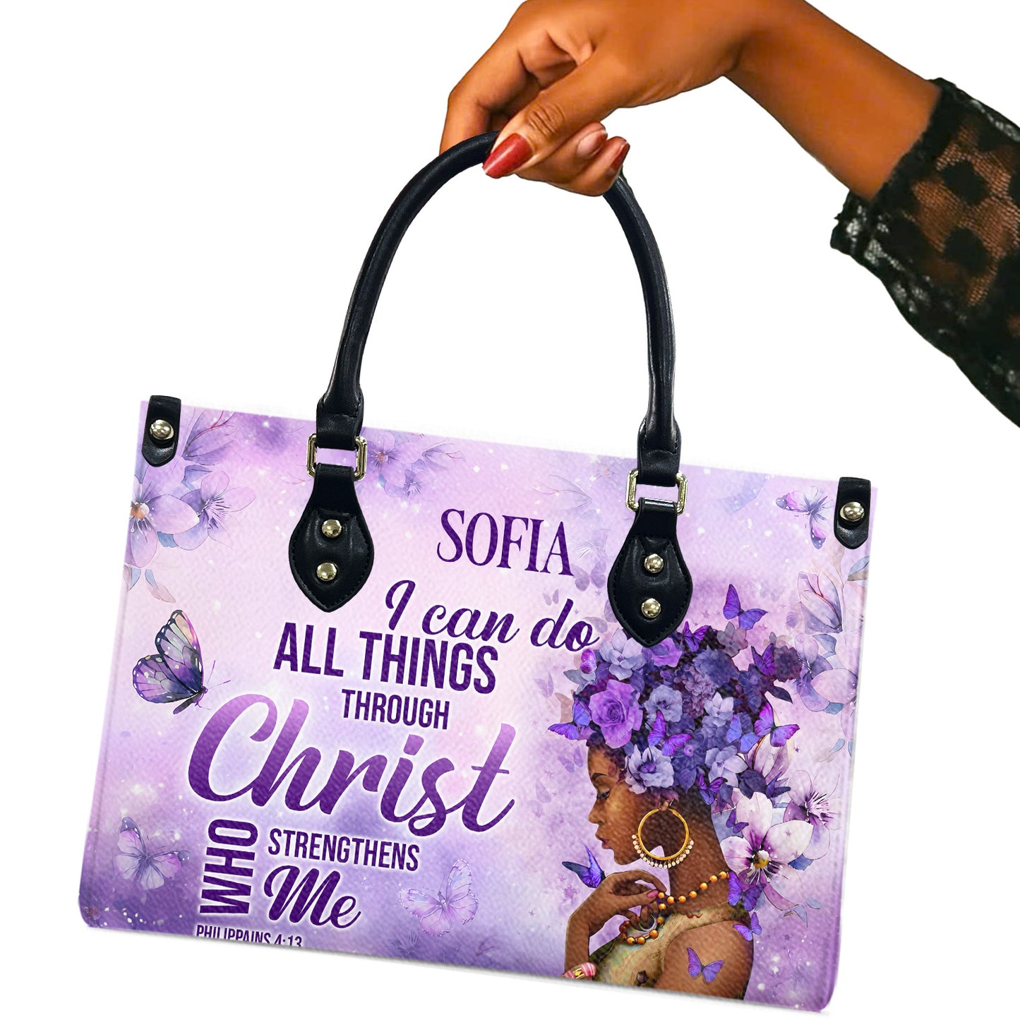 I Can Do All Things Through Christ Who Strengthens Me (Purple) - Personalized Leather Handbag YA1-Ha