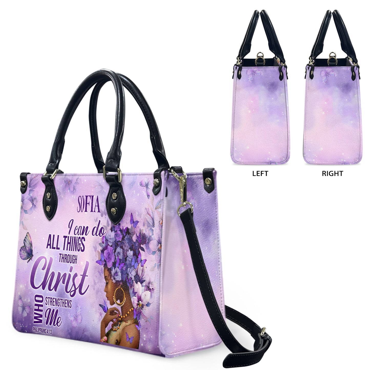 I Can Do All Things Through Christ Who Strengthens Me (Purple) - Personalized Leather Handbag YA1-Ha