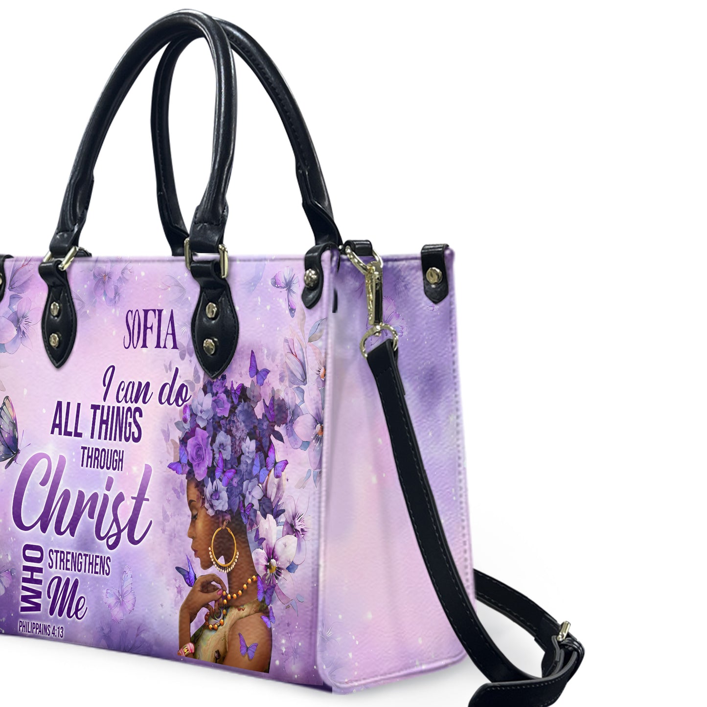 I Can Do All Things Through Christ Who Strengthens Me (Purple) - Personalized Leather Handbag YA1-Ha