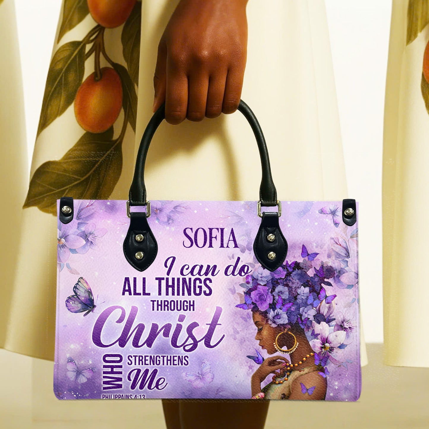 I Can Do All Things Through Christ Who Strengthens Me (Purple) - Personalized Leather Handbag YA1-Ha