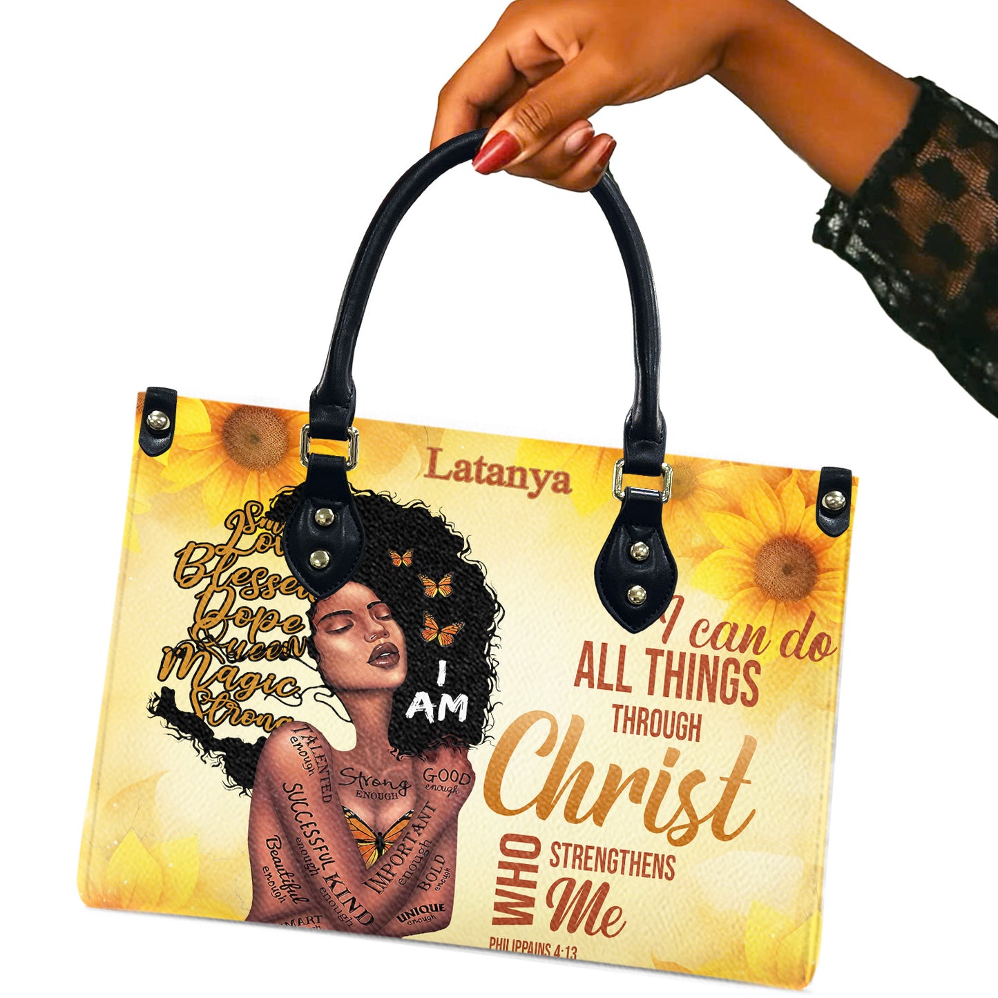I Can Do All Things Through Christ Who Strengthens Me (Sunflower) - Personalized Leather Handbag YA1-Ha