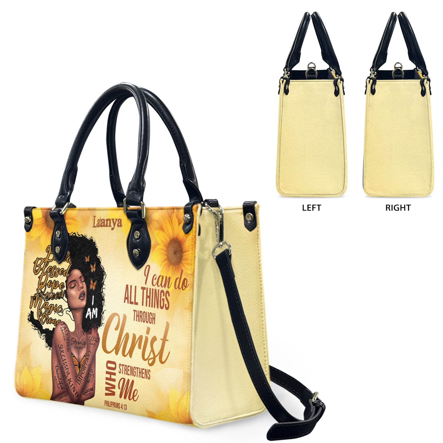 I Can Do All Things Through Christ Who Strengthens Me (Sunflower) - Personalized Leather Handbag YA1-Ha