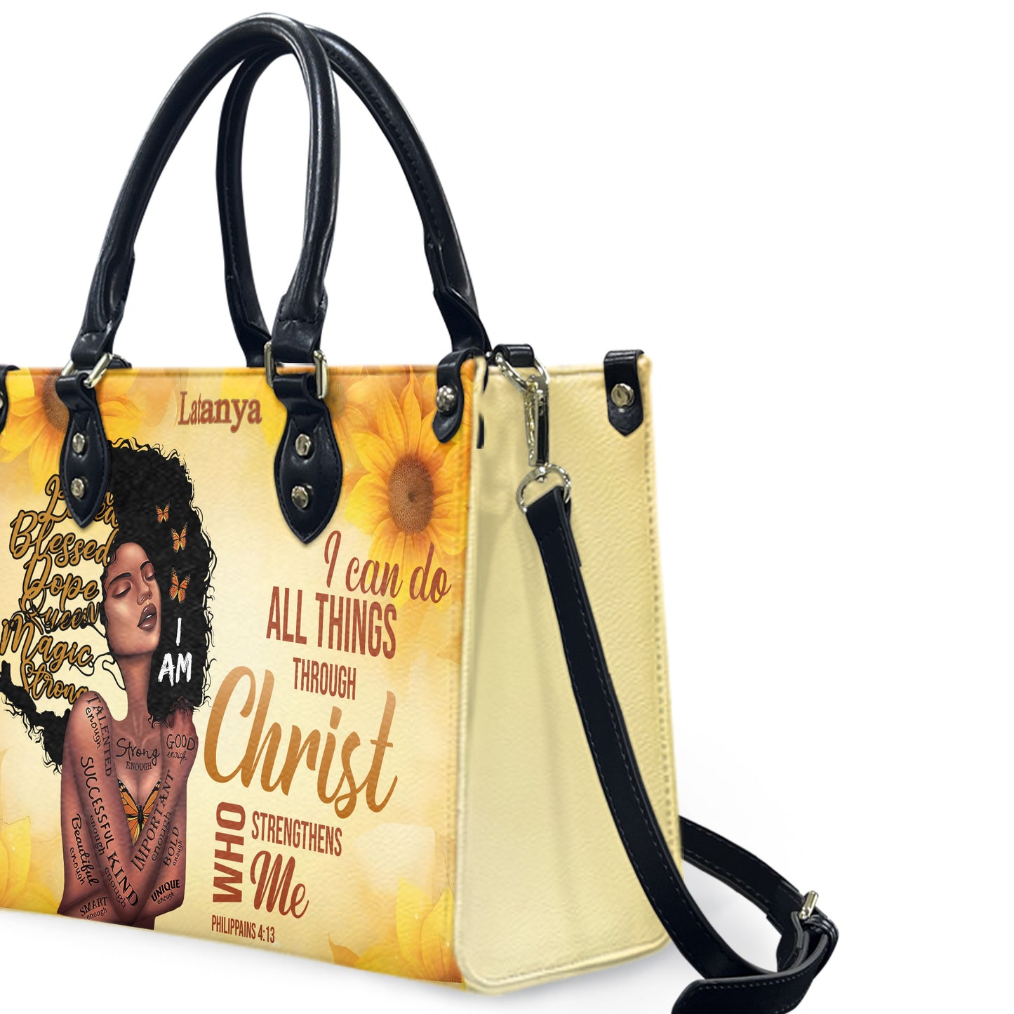 I Can Do All Things Through Christ Who Strengthens Me (Sunflower) - Personalized Leather Handbag YA1-Ha
