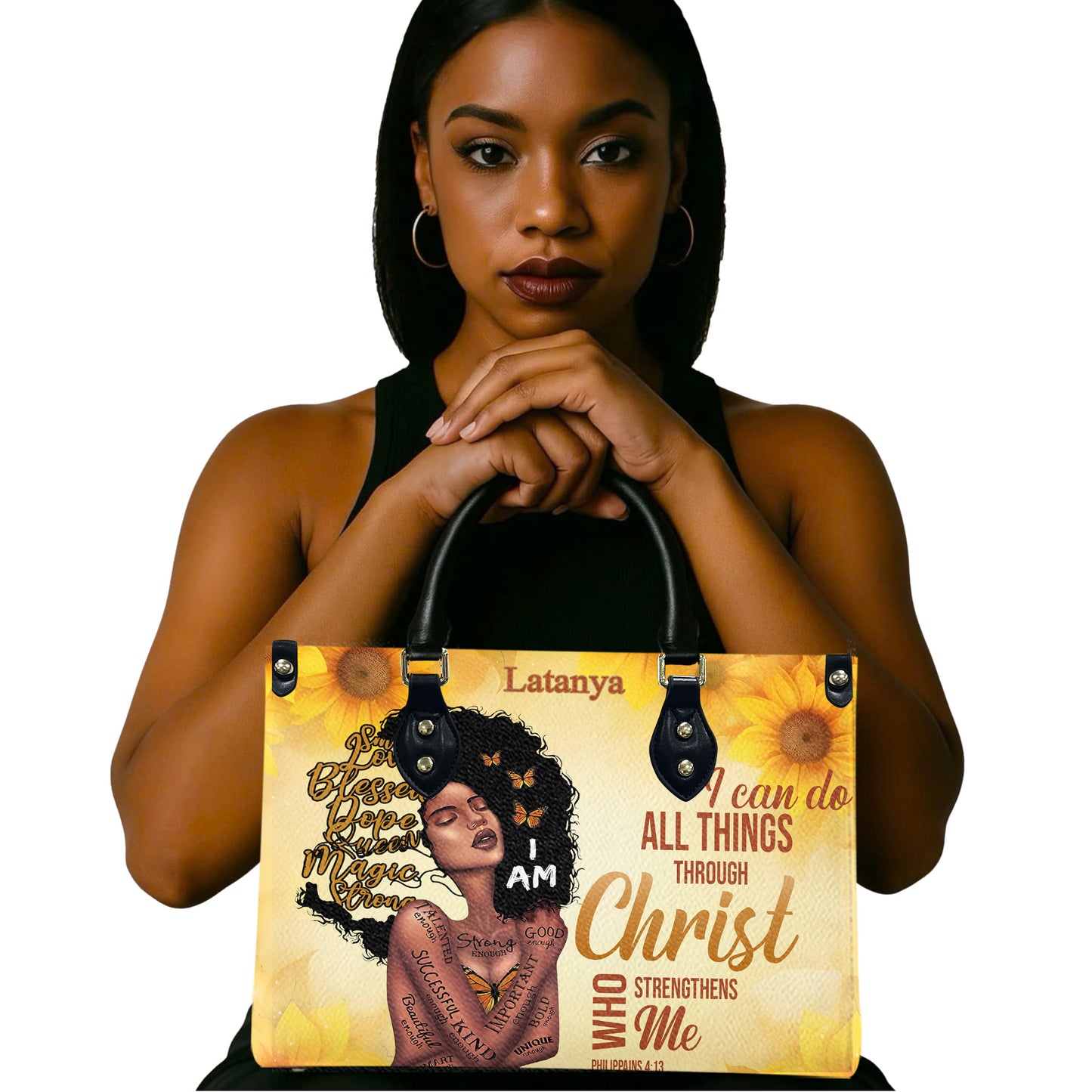 I Can Do All Things Through Christ Who Strengthens Me (Sunflower) - Personalized Leather Handbag YA1-Ha