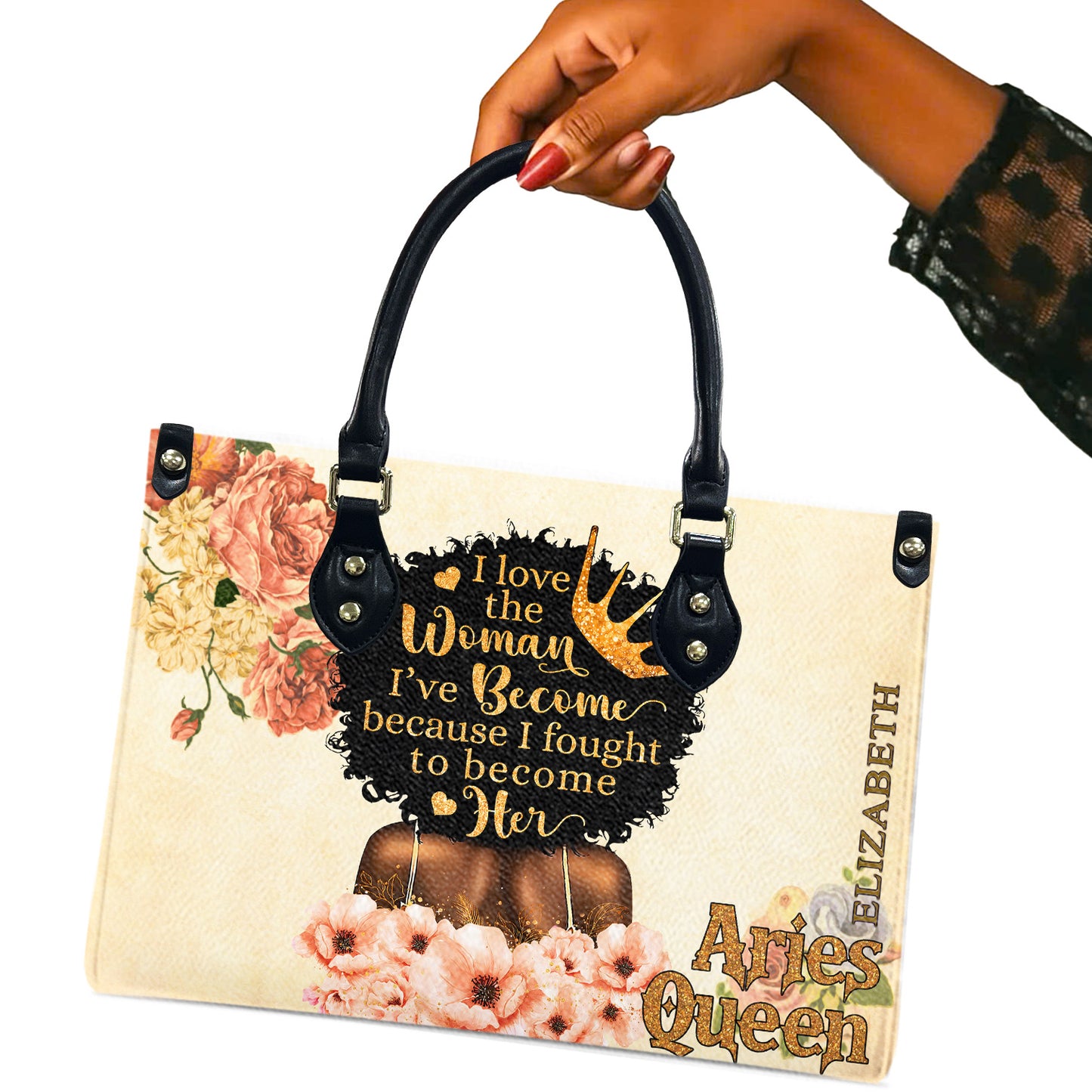 I Love The Woman I've Become Because I Fought To Become Her (Cream) - Personalized Leather Handbag YA1-Ha