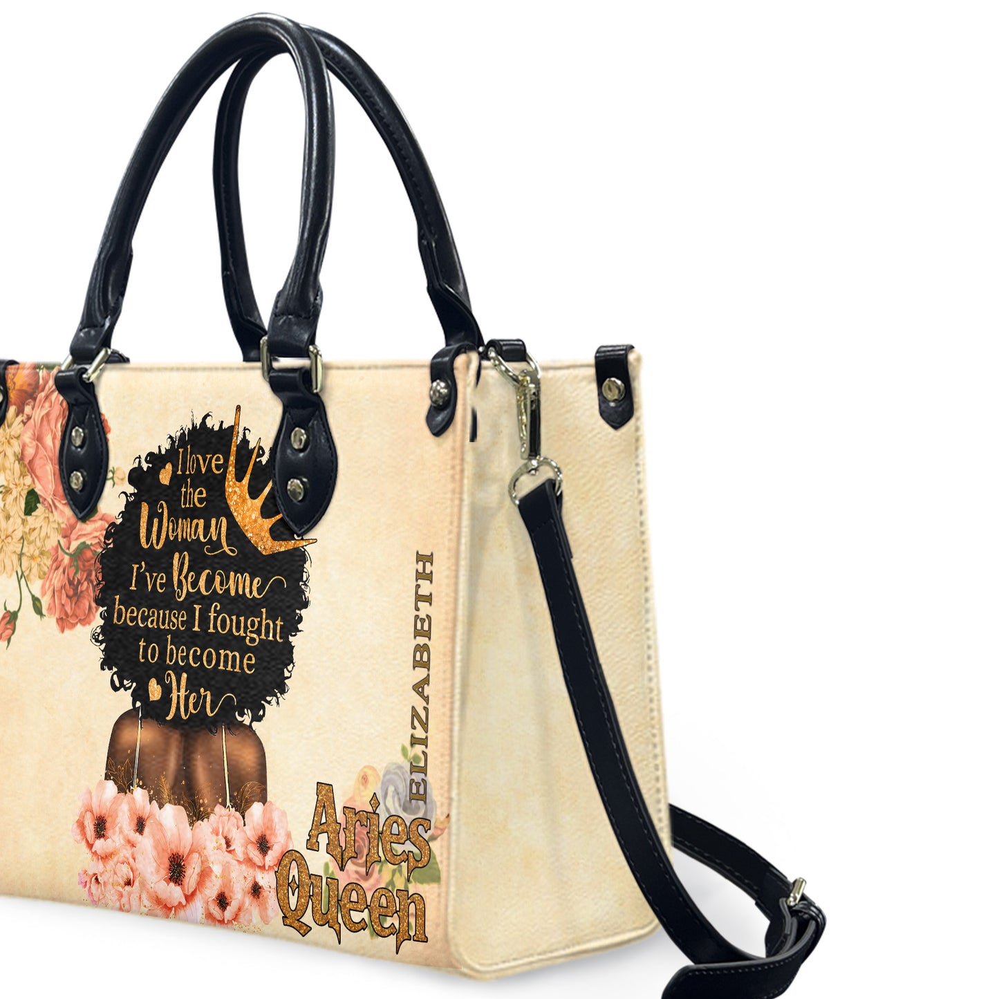 I Love The Woman I've Become Because I Fought To Become Her (Cream) - Personalized Leather Handbag YA1-Ha