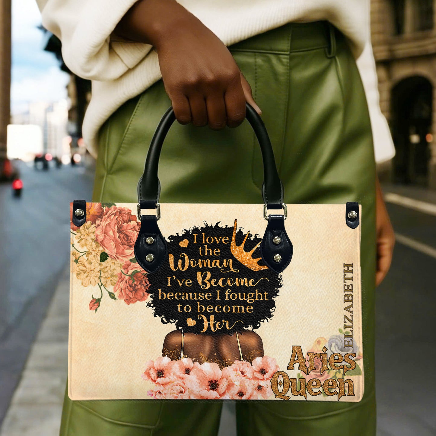I Love The Woman I've Become Because I Fought To Become Her (Cream) - Personalized Leather Handbag YA1-Ha