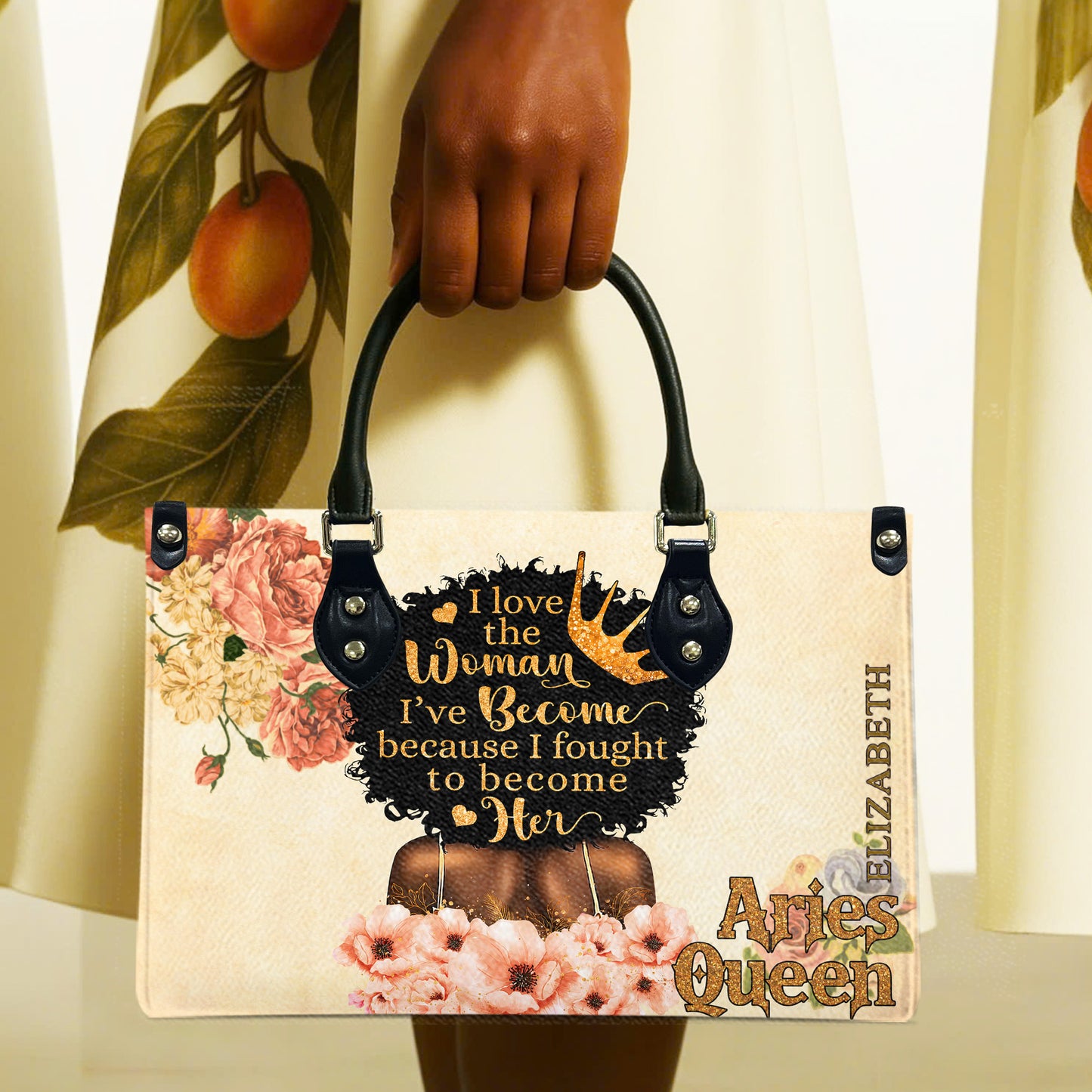 I Love The Woman I've Become Because I Fought To Become Her (Cream) - Personalized Leather Handbag YA1-Ha