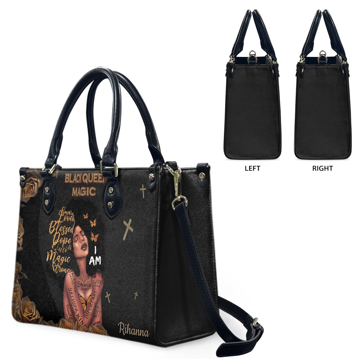 Queen (Black) - Personalized Leather Handbag YA2-Ha