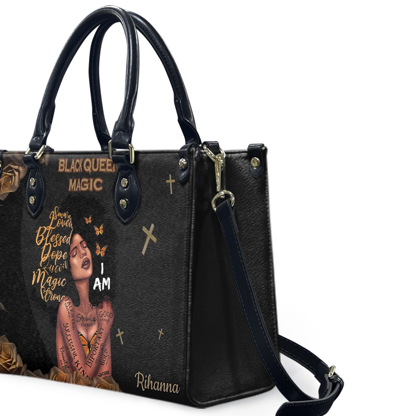 Queen (Black) - Personalized Leather Handbag YA2-Ha