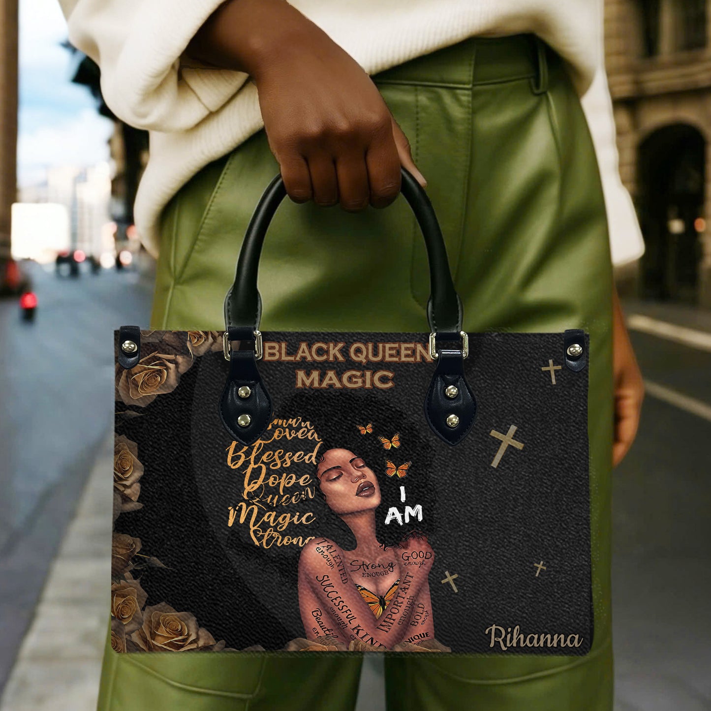Queen (Black) - Personalized Leather Handbag YA2-Ha