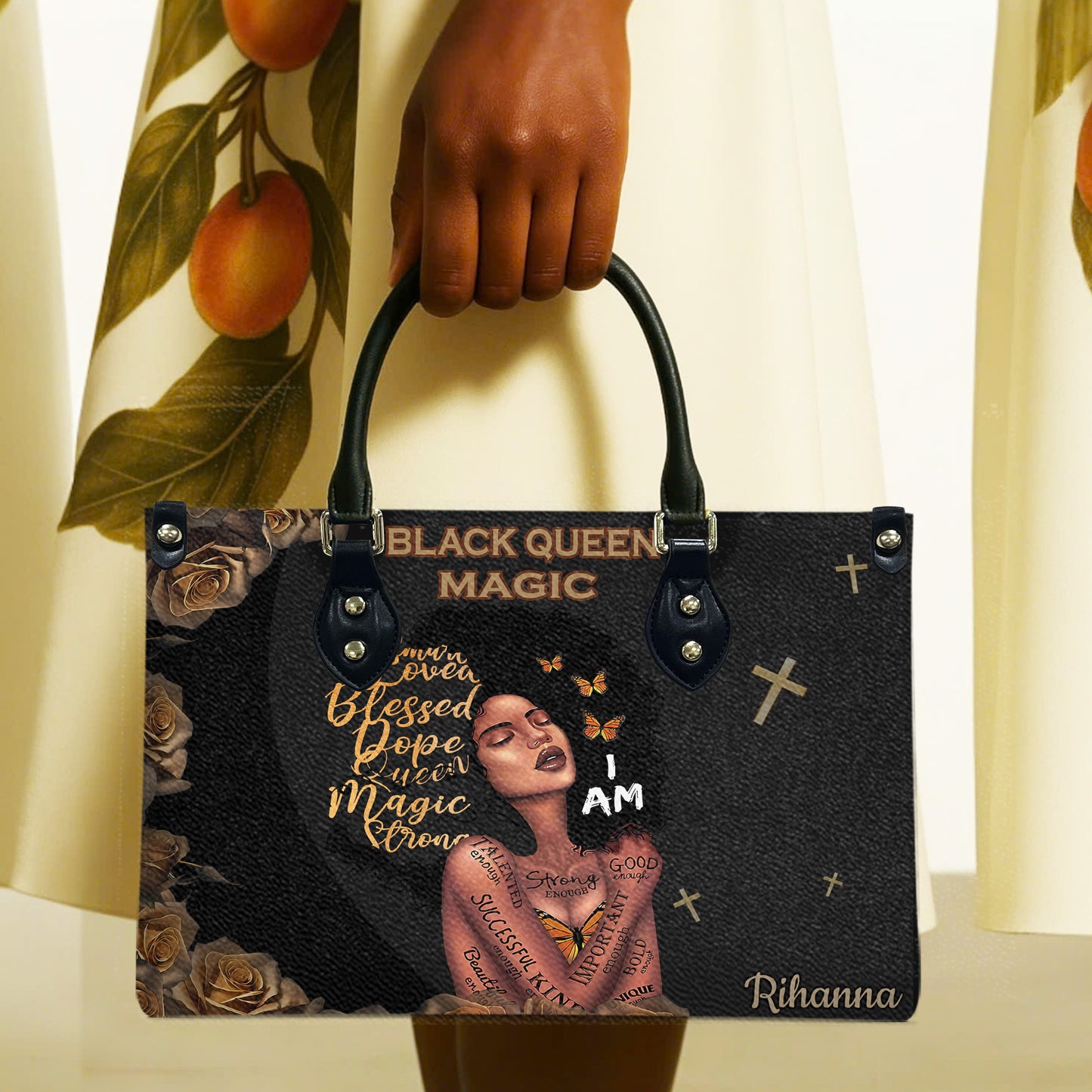 Queen (Black) - Personalized Leather Handbag YA2-Ha